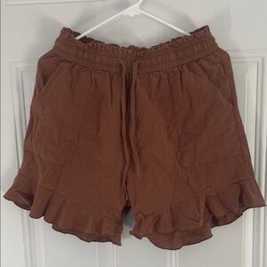 Women's Brown Ruffle Hem Shorts